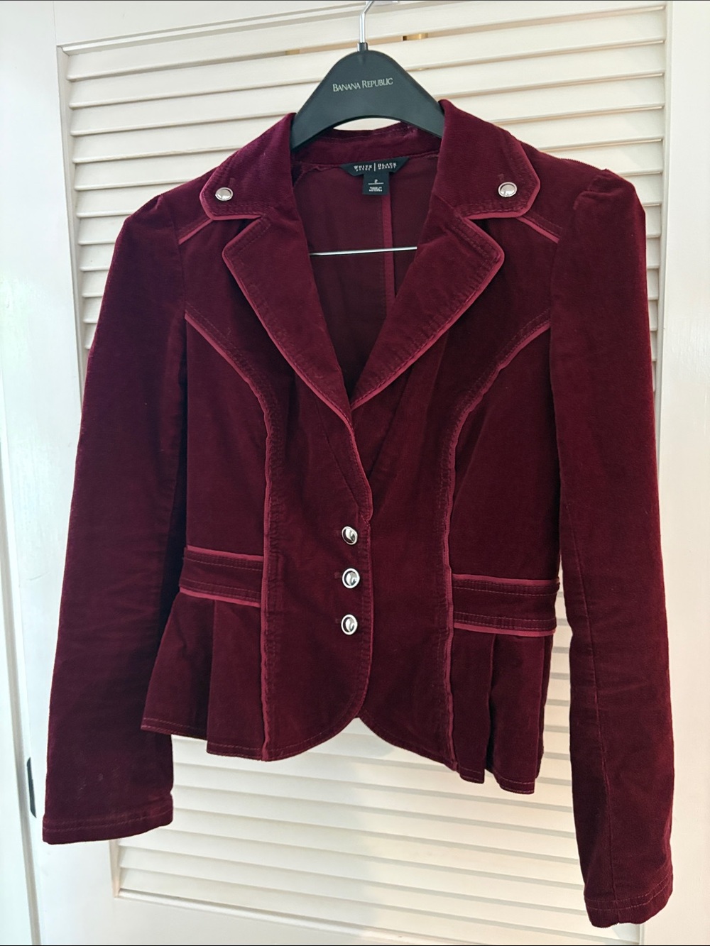 White House Black Market Velvet Peplum Blazer - Burgundy